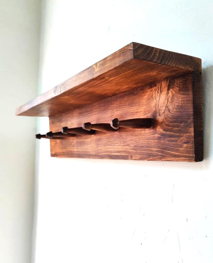 Earthy Wooden Hook Shelf