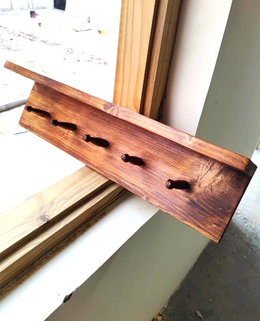 Earthy Wooden Hook Shelf