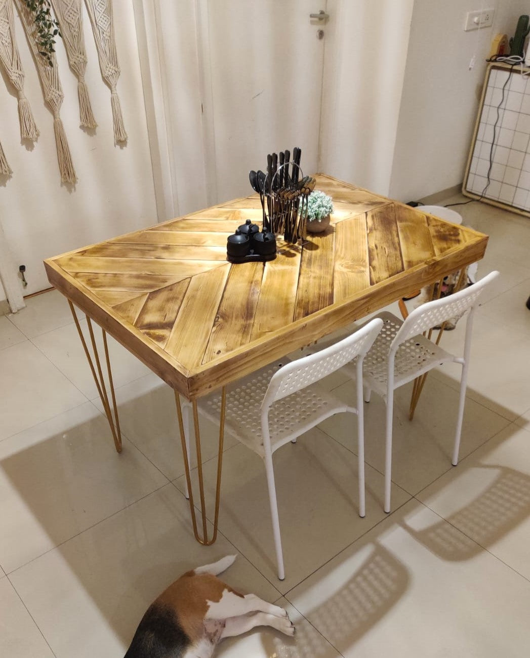 Chevron Hairpin Legs Dining Table