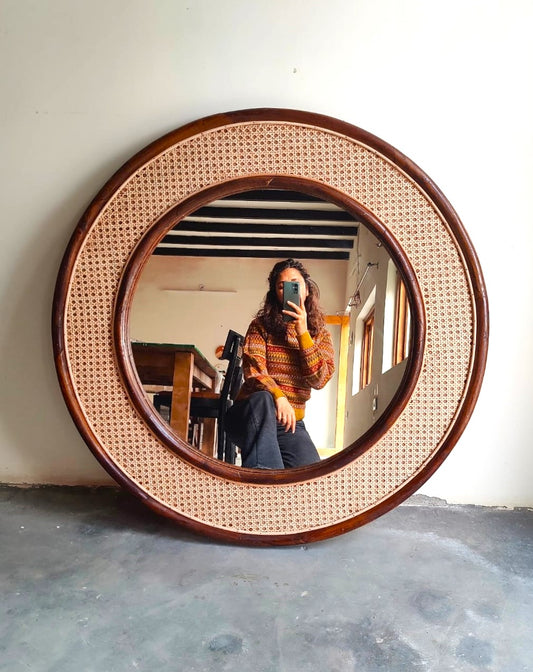 Boho Chic Round Cane Mirror