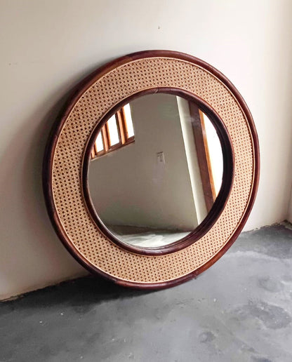 Boho Chic Round Cane Mirror
