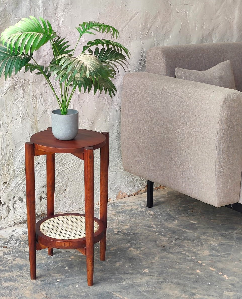 Raha Round Cane End Table